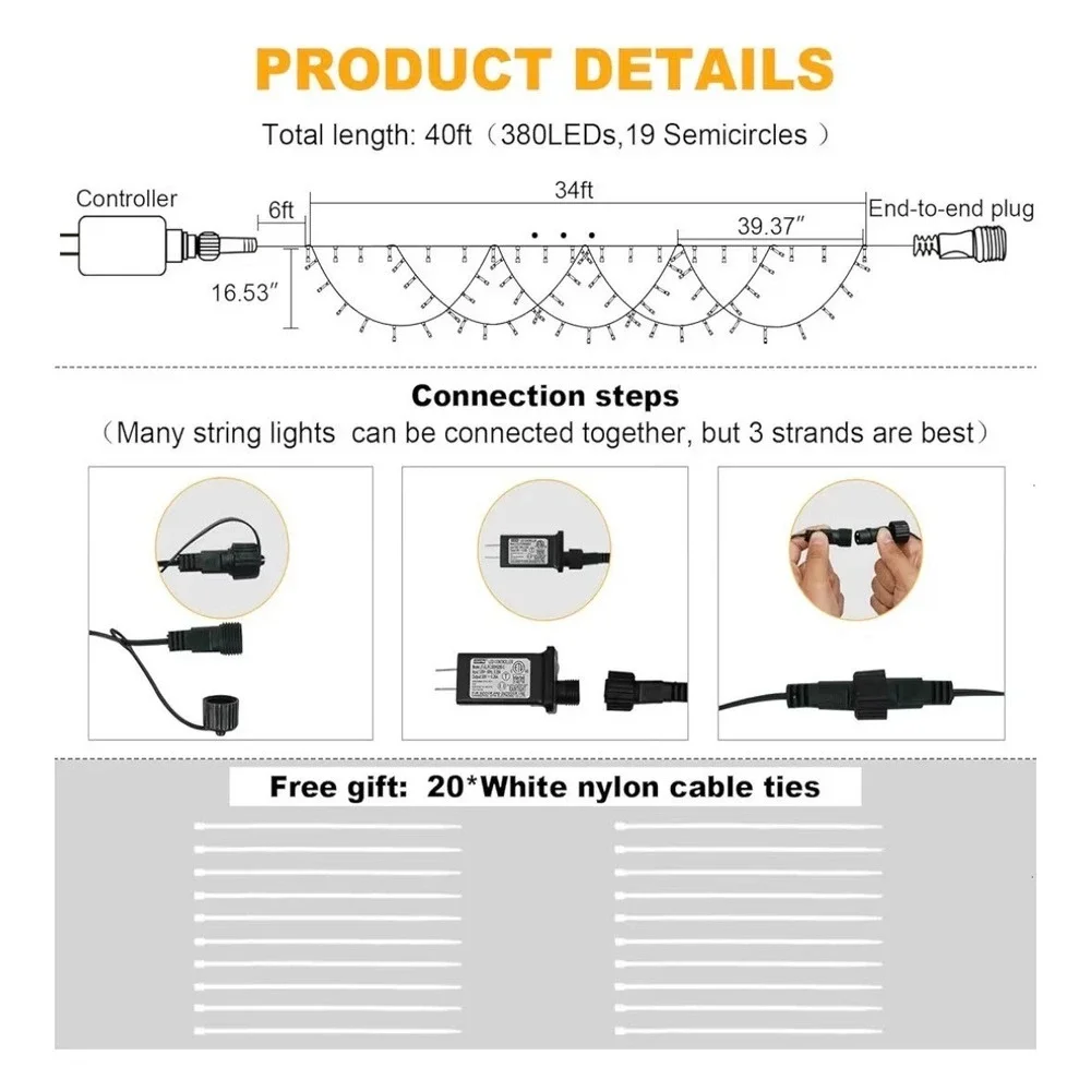 380 LED Christmas Lights Outdoor Decorations 34Ft Exterior‎ Multi Colored- NEW!